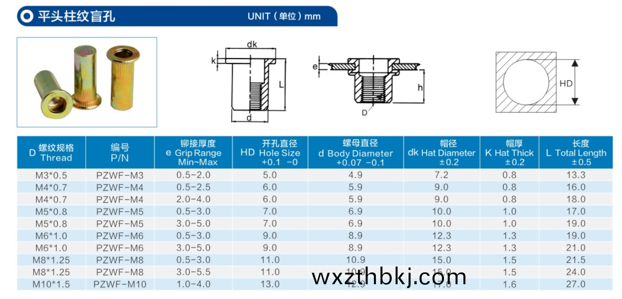 平(ping)頭(tou)柱(zhu)紋(wen)盲(mang)孔(kong)鉚螺(luo)母