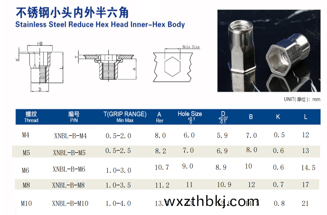 沉頭內(nei)外六(liu)角通(tong)孔鉚(liu)螺(luo)母(mu)